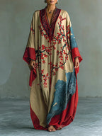 Fleur | Robe longue japonaise à fleurs de prunier et manches chauve-souris