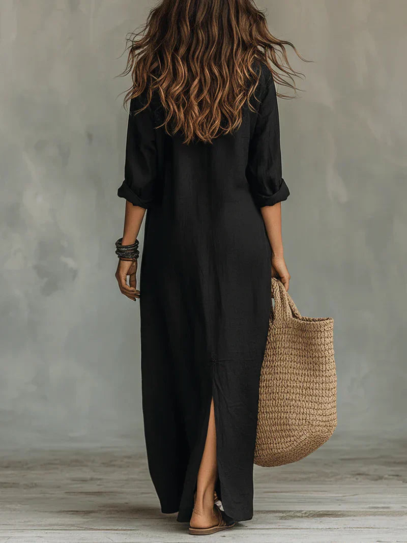 Sofía | Vestido camisero largo con abertura