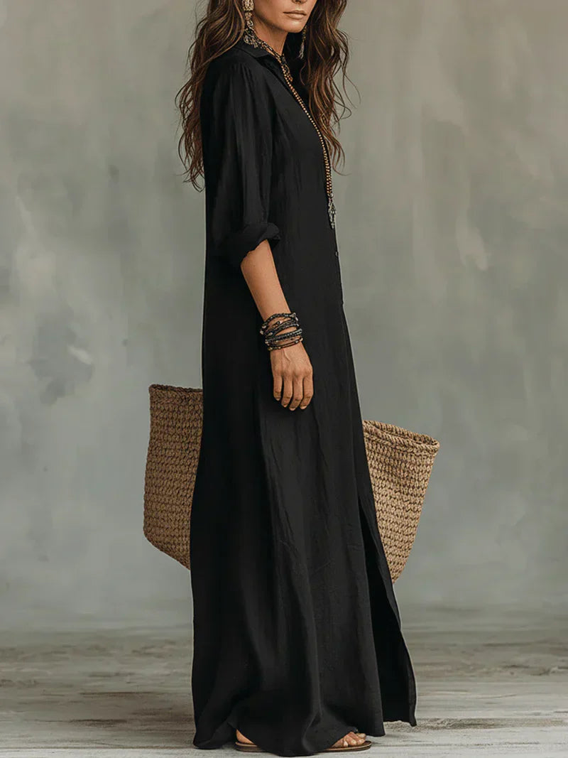 Sofía | Vestido camisero largo con abertura