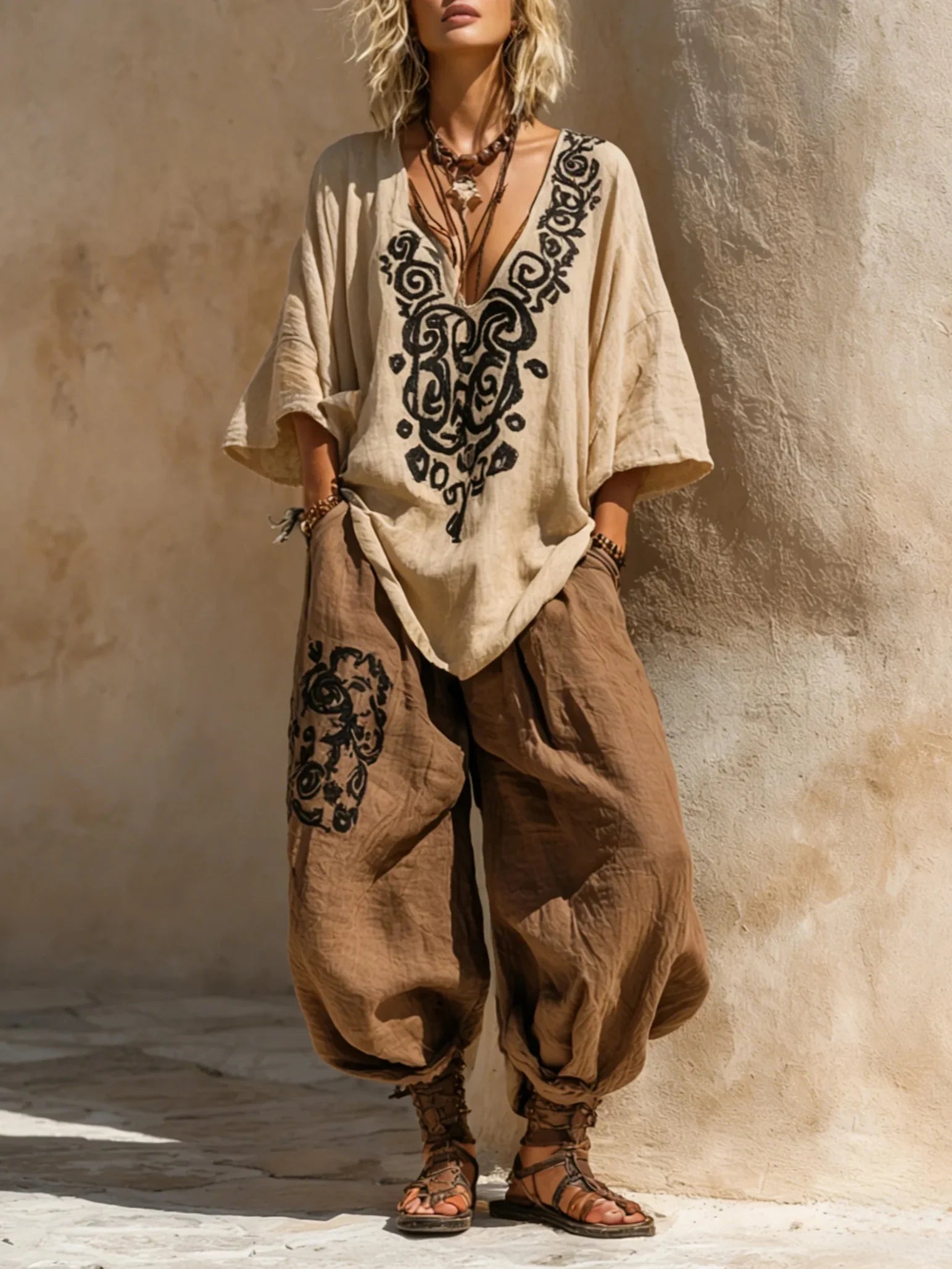 Maruja | Juego de tres láminas con estampado artístico de estilo bohemio nómada.