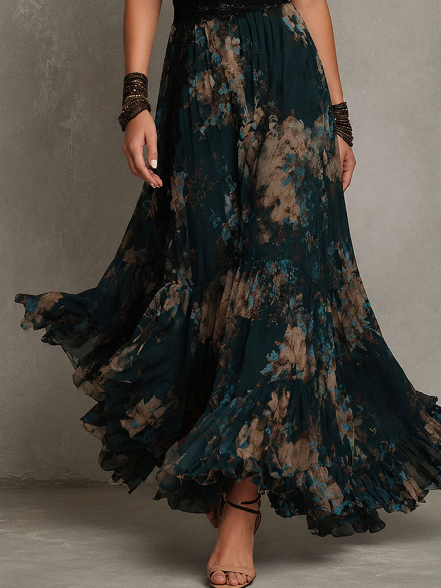 Lucie | Robe longue vintage à dentelle florale