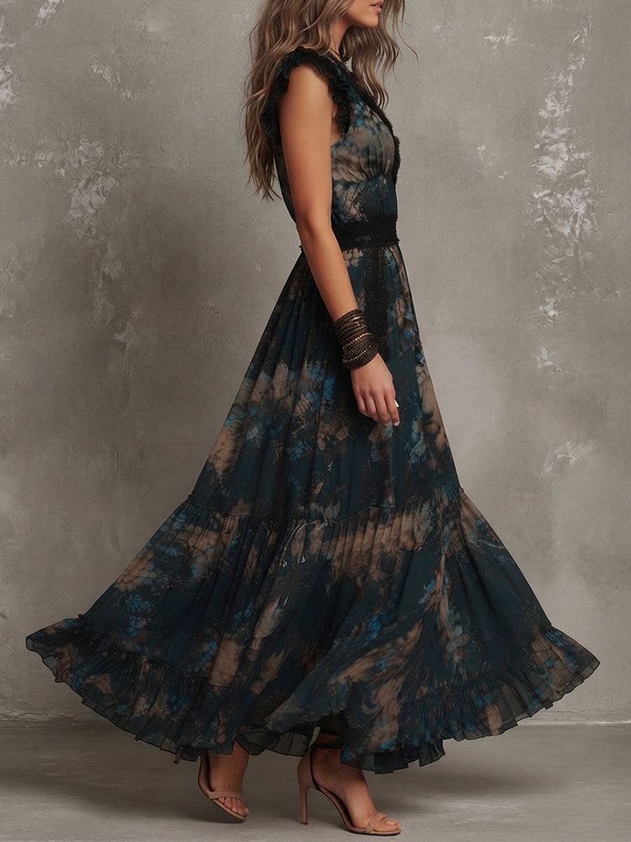 Lucie | Robe longue vintage à dentelle florale