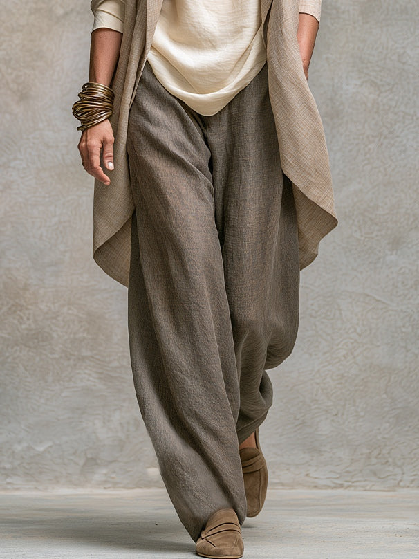 Constance | Ensemble trois pièces élégant beige et gris avec pantalon palazzo