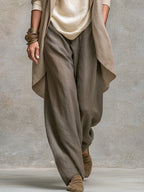 Constance | Ensemble trois pièces élégant beige et gris avec pantalon palazzo
