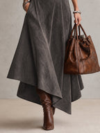 Françoise | Top gris à col montant et jupe mi-longue asymétrique