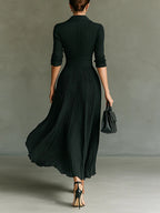 Elvire | Robe longue plissée à col revers et taille haute