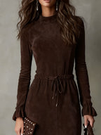 Océane | Robe mi-longue en daim avec taille à nouer