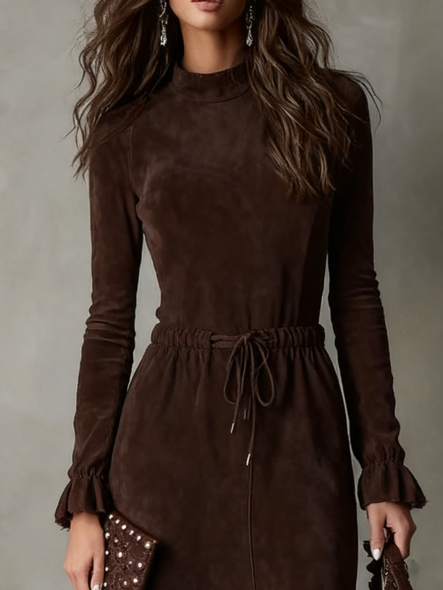 Océane | Robe mi-longue en daim avec taille à nouer