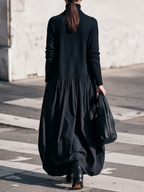 Odette | Robe longue oversize noire à col montant
