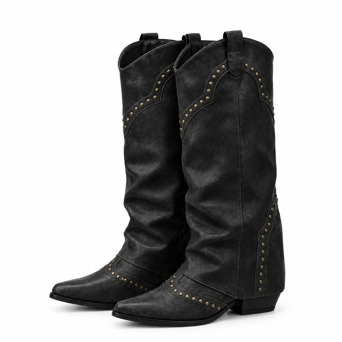 Séverine | Bottes hautes à revers superposé et petits clous