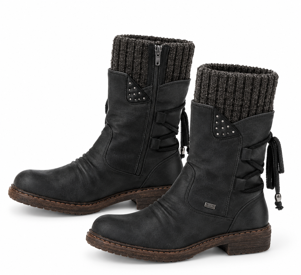 Renée | Bottes mi-mollet à revers en maille et lacets au dos