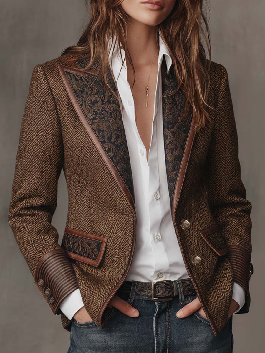 Capucine | Blazer à Empiècements Imprimé Chevrons