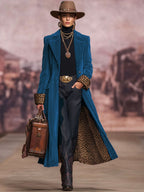 Élodie | Manteau en velours à revers, boutonnage simple et imprimé léopard