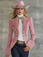 Garance | Blazer à revers en faux daim et fausse fourrure, multi-boutons