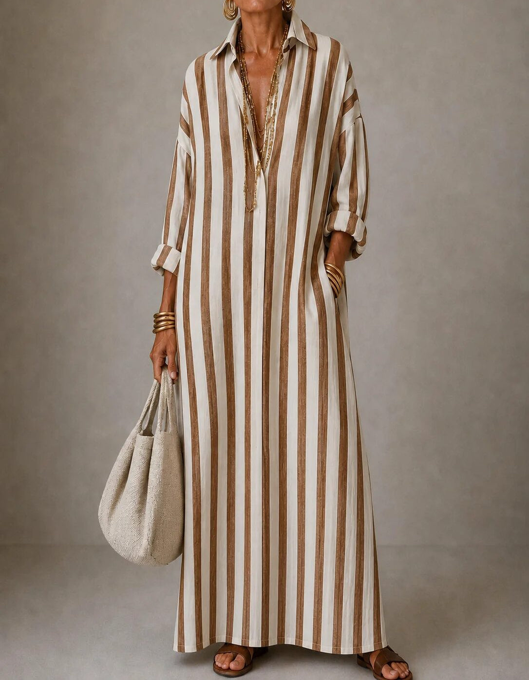 Marie | Robe longue rayée à col chemise