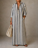 Mar | Vestido Maxi de Rayas con Cuello Camisero