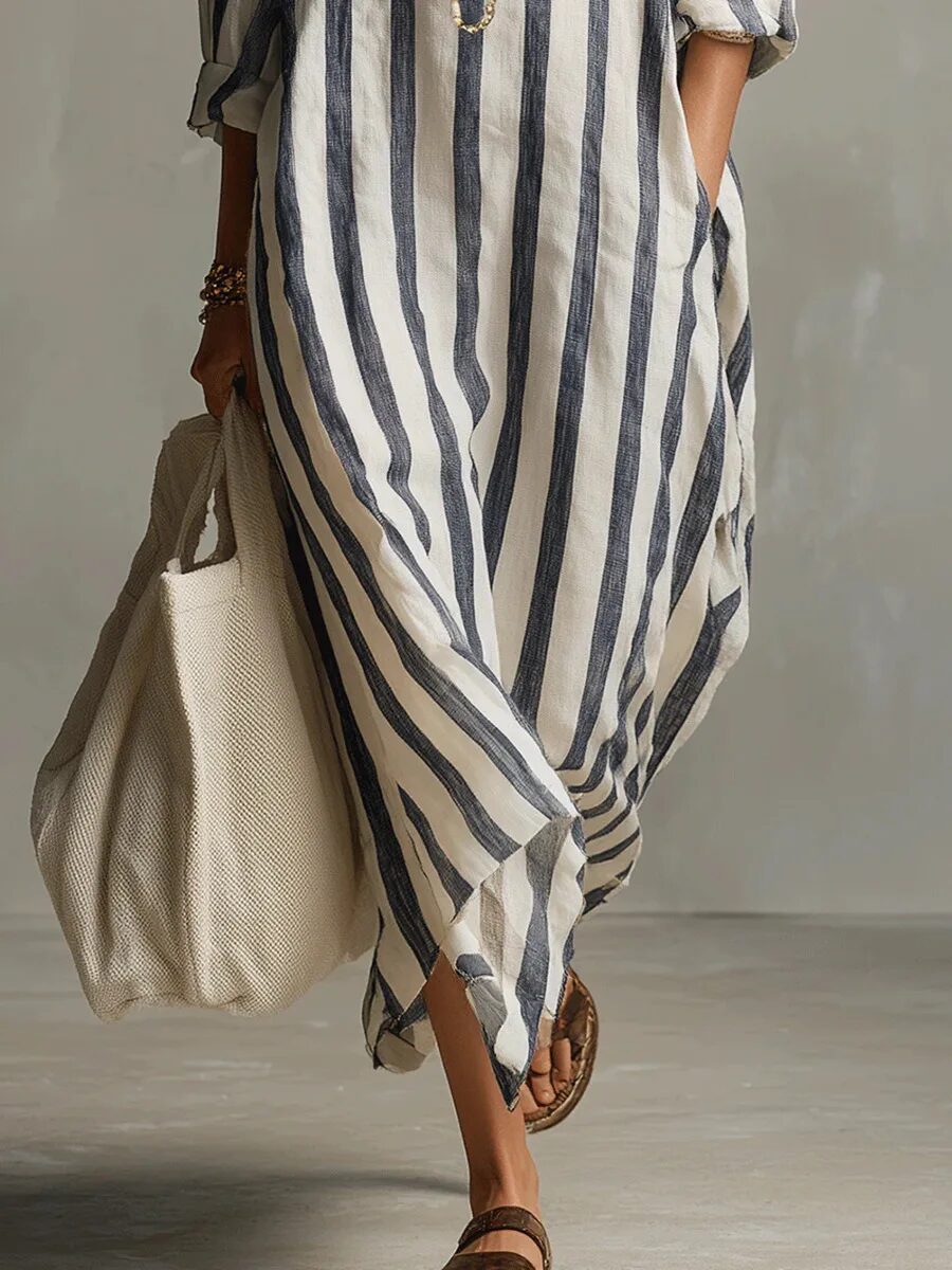 Marie | Robe longue rayée à col chemise
