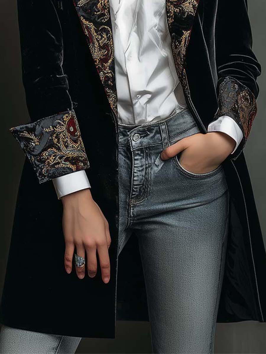 Romane | Blazer Ajusté Imprimé Baroque Noir