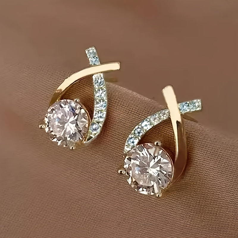 Amandine - Boucles d'oreilles croix dorée et zircon