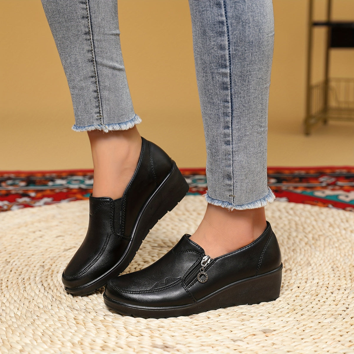 Dominique | Mocassins compensés à zip latéral