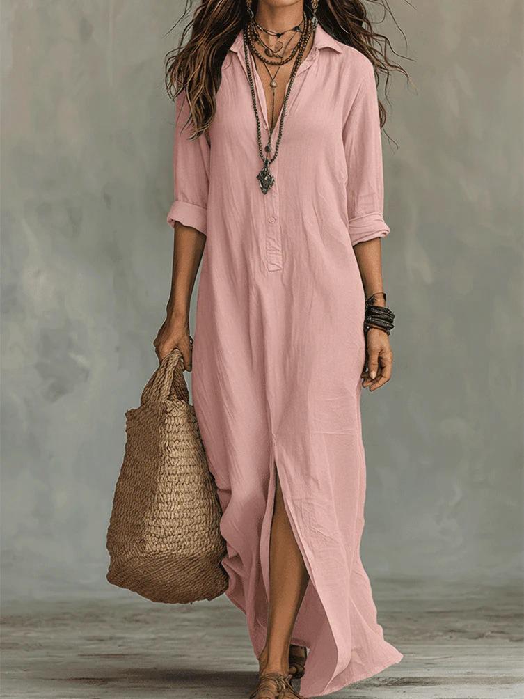 Sofía | Vestido camisero largo con abertura