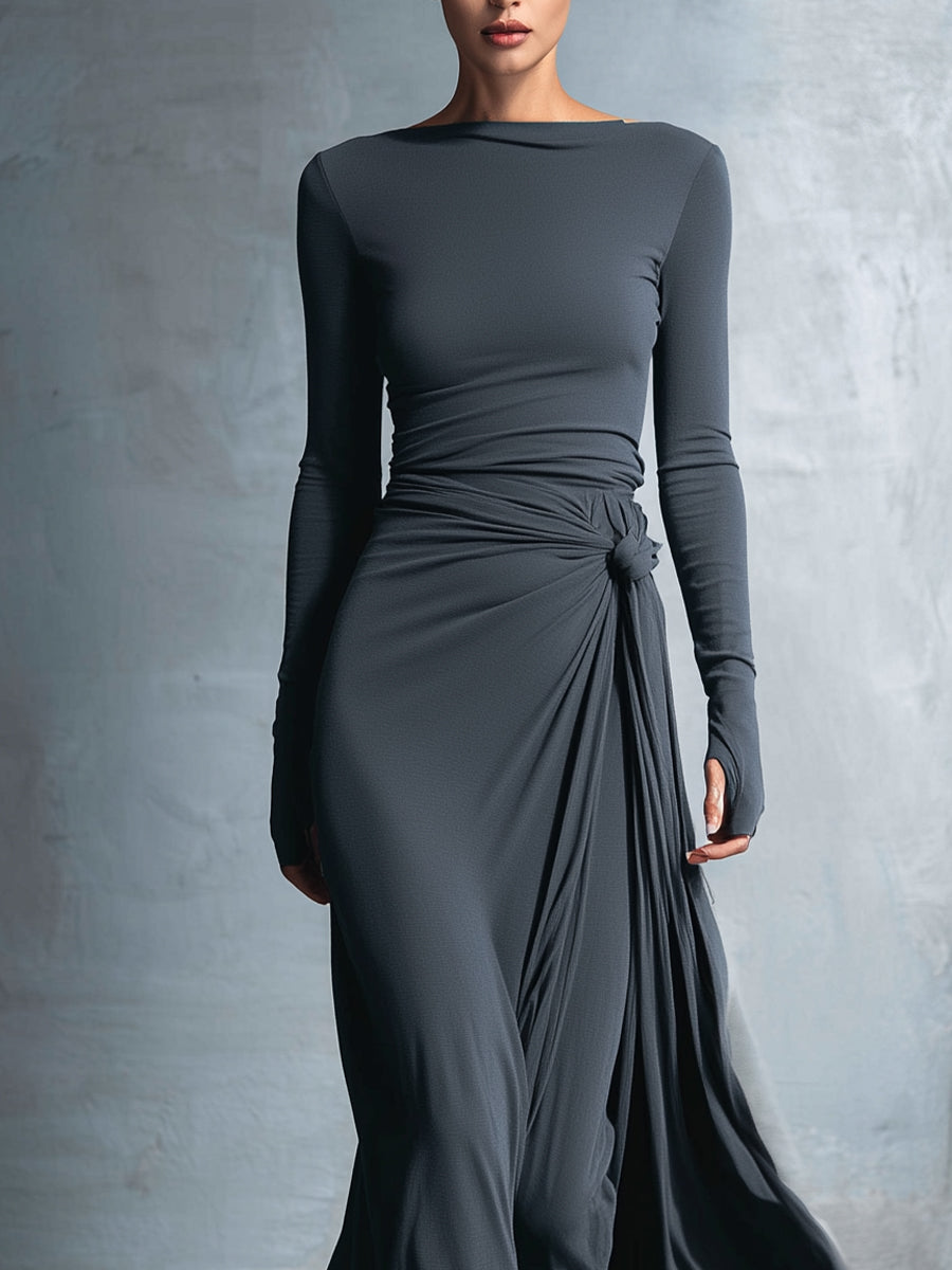 Séraphine | Robe longue drapée à nœud latéral