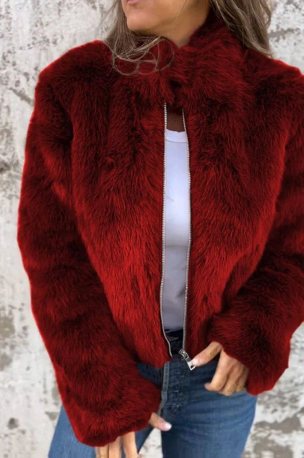 Anaïs | Veste décontractée en fausse fourrure à col roulé zippé