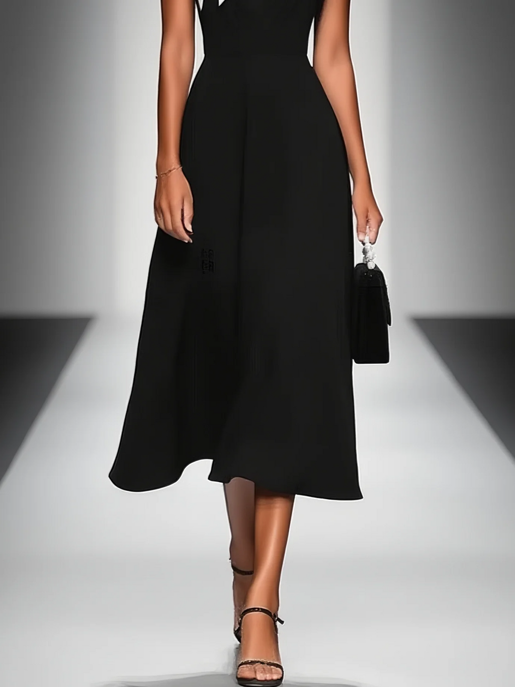 Louane | Robe Midi Femme Bicolore Col Carré Manches Capes Cintrée à la Taille