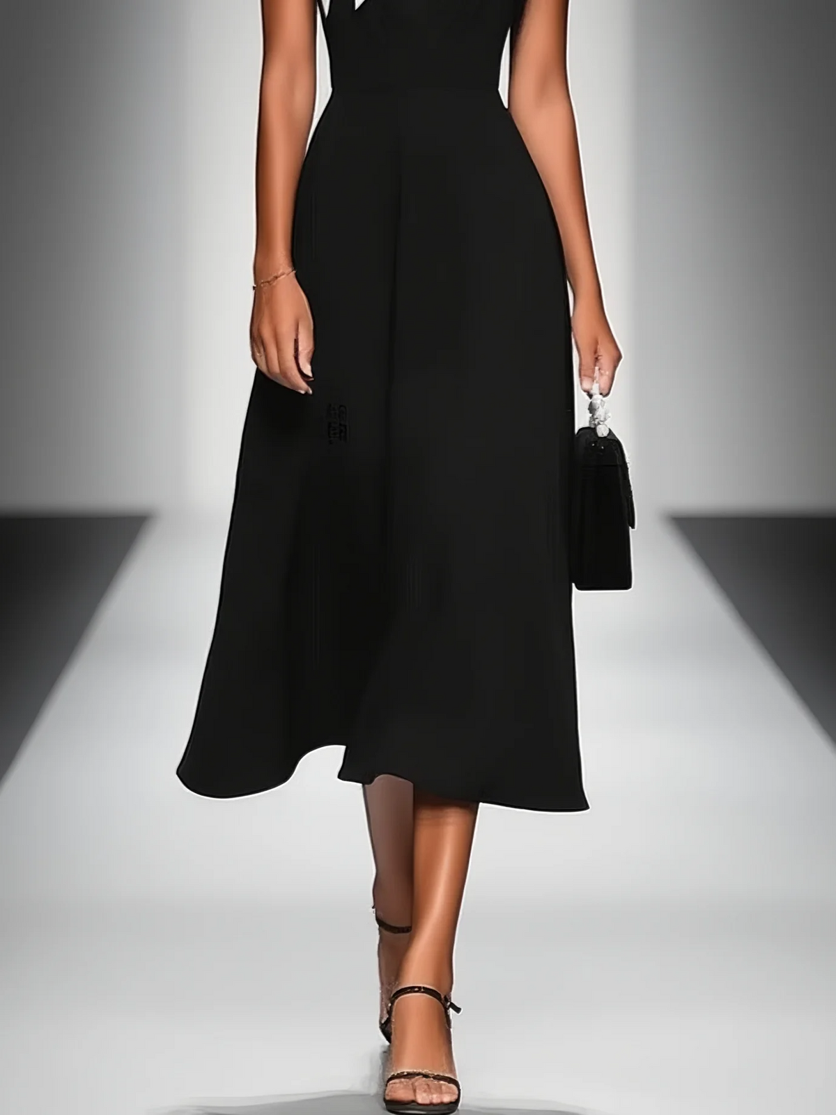 Ariane | Robe mi-longue à col carré et manches colorblock.