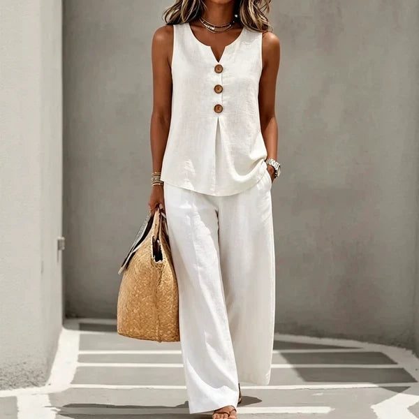 Ambre | Ensemble 2 Pièces Haut Boutonné et Pantalon Fluide