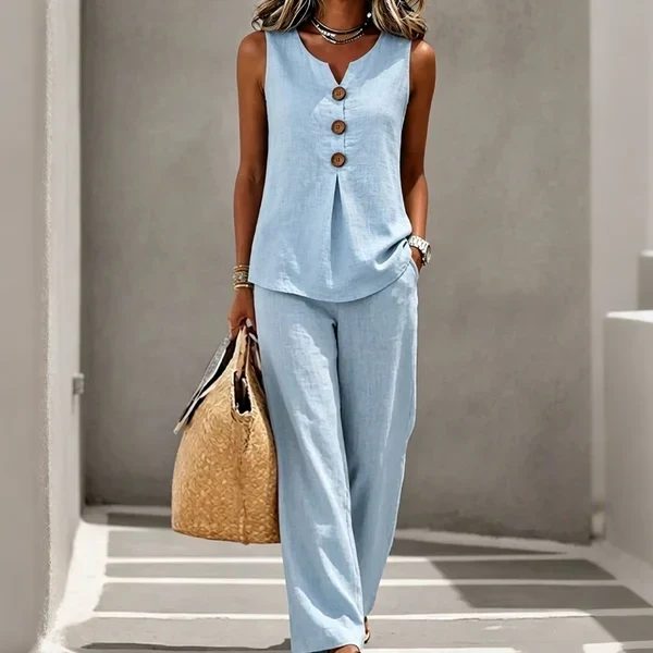 Ambre | Ensemble 2 Pièces Haut Boutonné et Pantalon Fluide