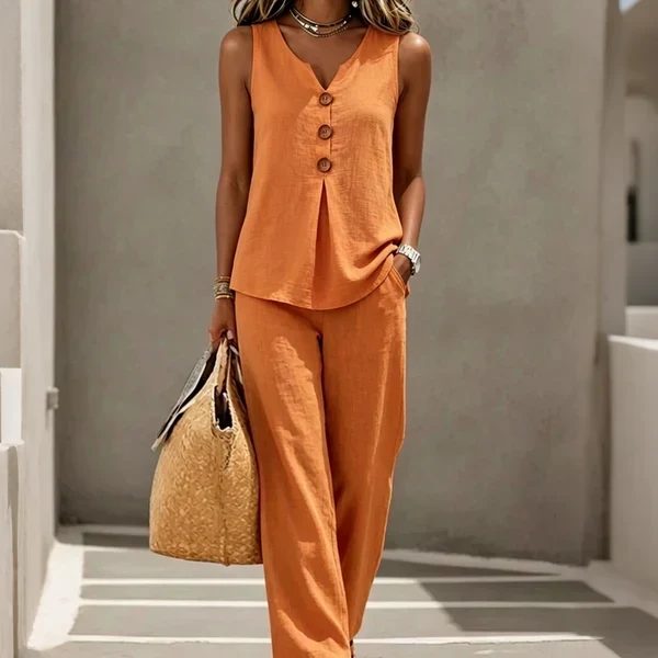 Ambre | Ensemble 2 Pièces Haut Boutonné et Pantalon Fluide