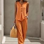 Ambre | Ensemble 2 Pièces Haut Boutonné et Pantalon Fluide