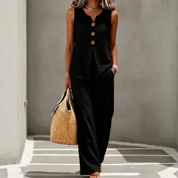 Ambre | Ensemble 2 Pièces Haut Boutonné et Pantalon Fluide