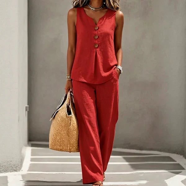 Ambre | Ensemble 2 Pièces Haut Boutonné et Pantalon Fluide