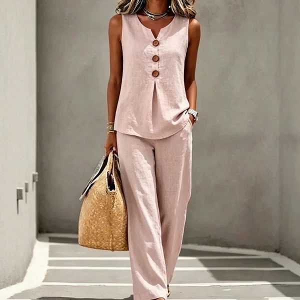 Ambre | Ensemble 2 Pièces Haut Boutonné et Pantalon Fluide