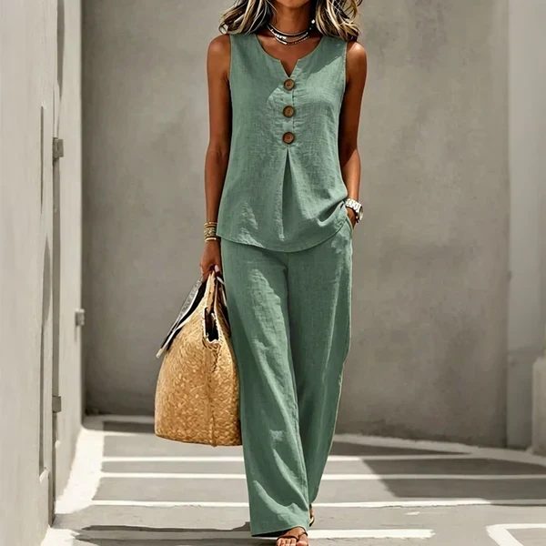 Ambre | Ensemble 2 Pièces Haut Boutonné et Pantalon Fluide
