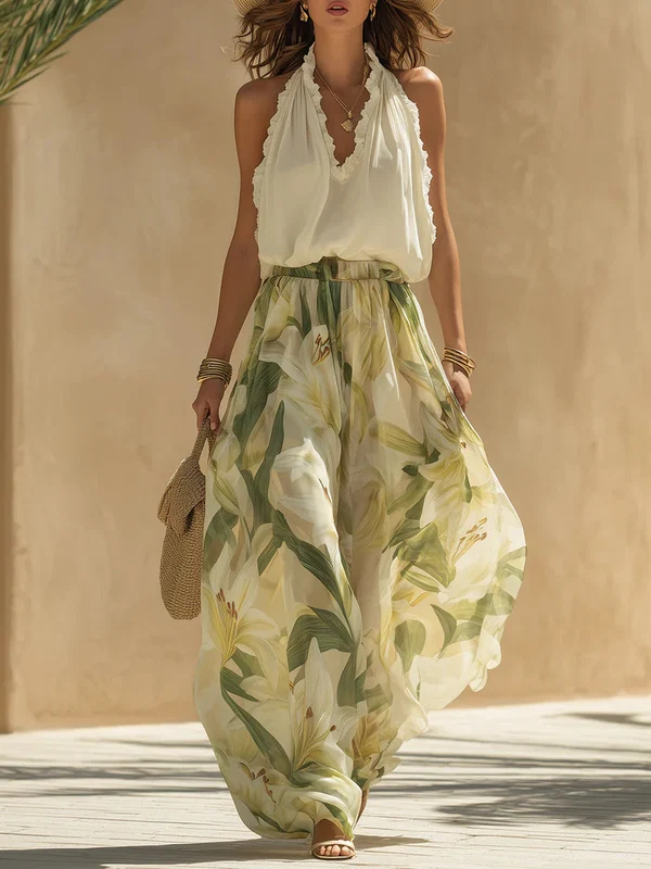 Camela | Conjunto halter y pantalón flora