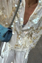 Fleur | Haut ample pailleté à manches longues et lien