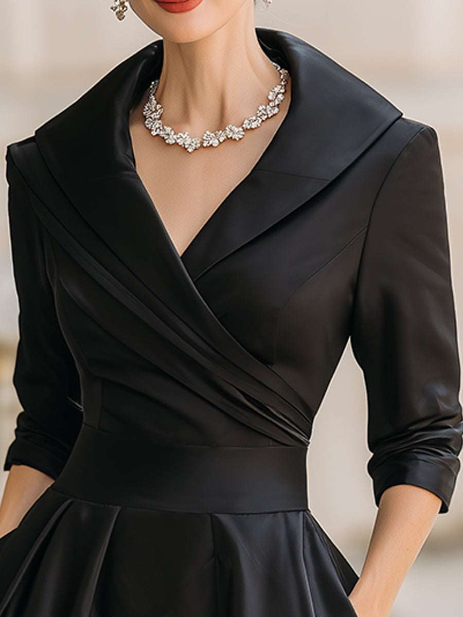 Adèle | Robe mi-longue en satin d'inspiration vintage à col drapé