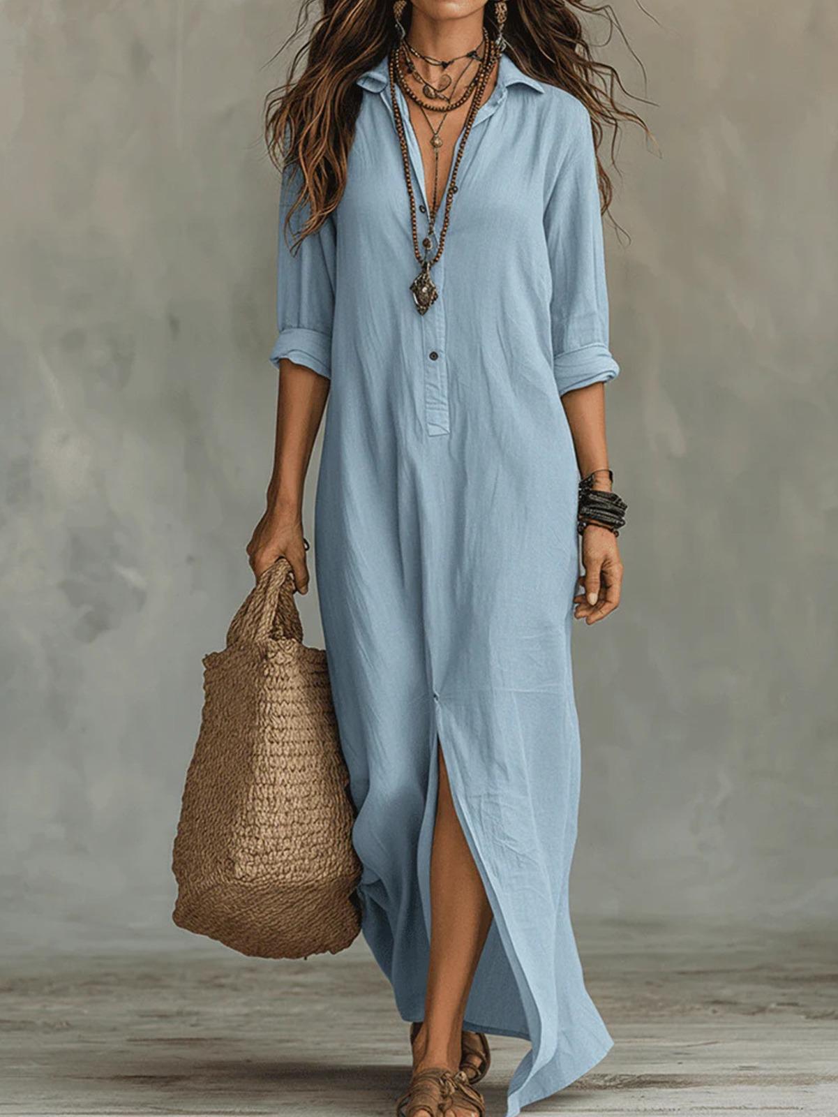 Sofía | Vestido camisero largo con abertura
