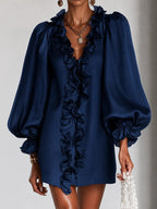 Valérie | Robe courte à encolure volantée et manches bouffantes