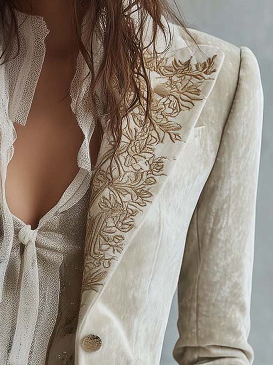Éléonore | Blazer tailleur ivoire brodé