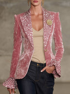 Faustine | Blazer en velours à revers contrastés et imprimé léopard