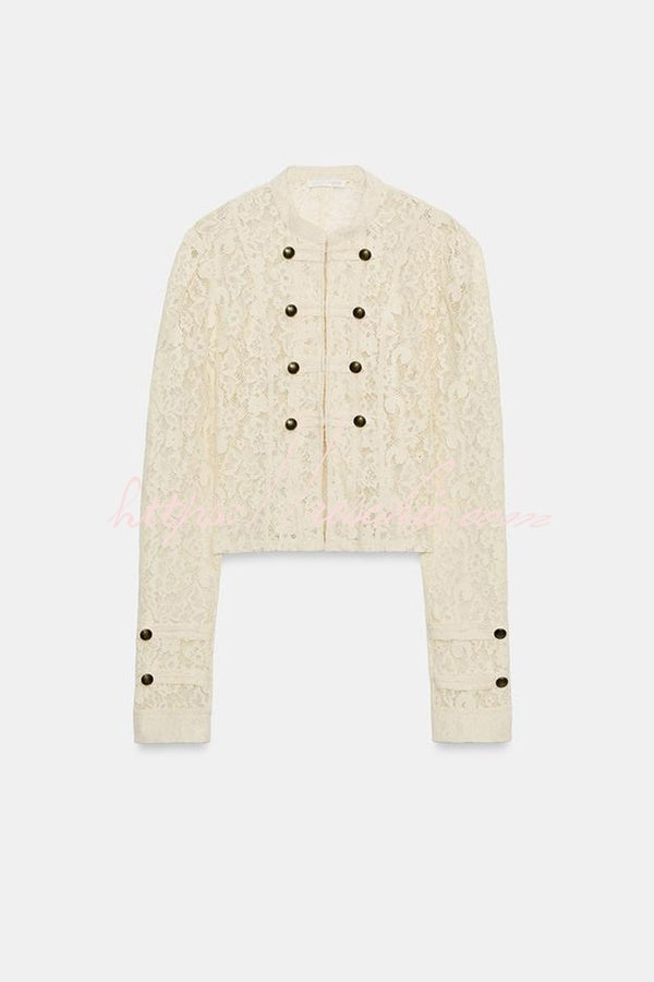 Philippine | Veste rétro style Napoléon en dentelle à col montant boutonné