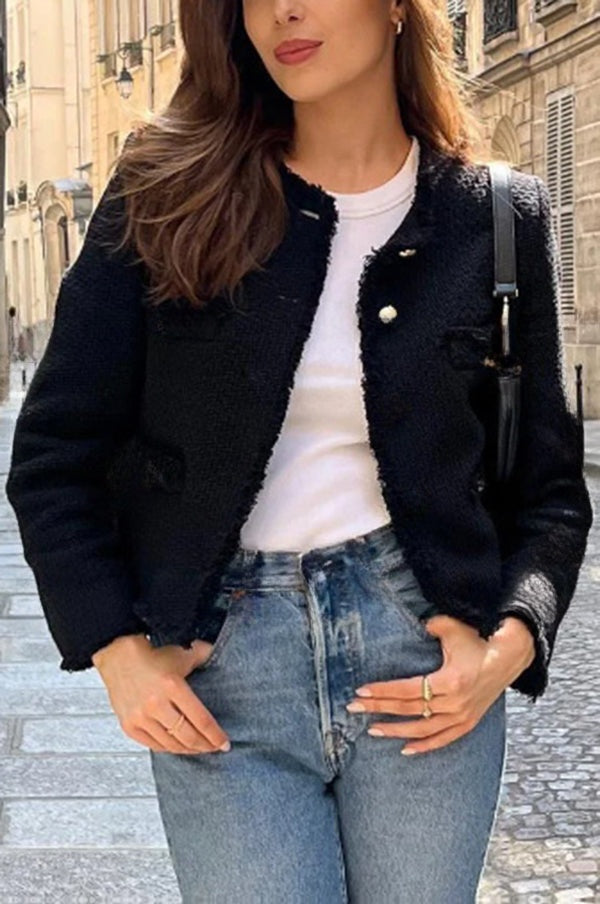 Joséphine | Veste en tweed à boutons métalliques et poches