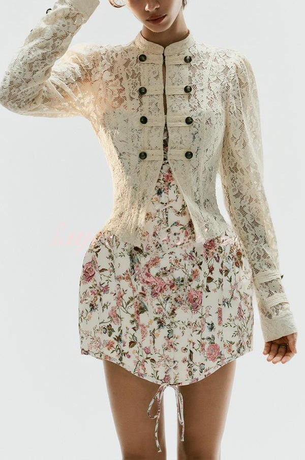Philippine | Veste rétro style Napoléon en dentelle à col montant boutonné