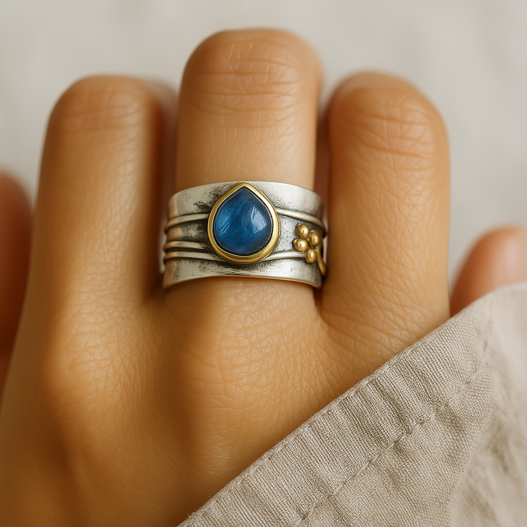 Eugénie - Bague vintage saphir bleu en argent plaqué or