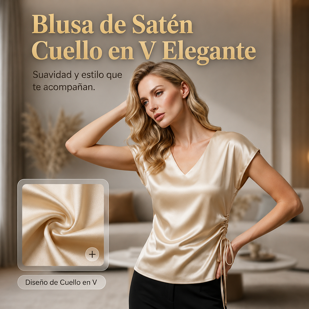 Nia | Camiseta sin mangas de seda con cuello en V.
