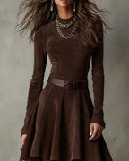 Noémie | Mini-robe vintage effet daim marron foncé